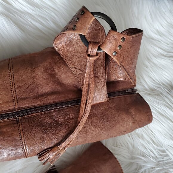 Andre' Cognac Leather Riding Studded Side Zipper Knee High Boot SZ 8 - Picture 14 of 16